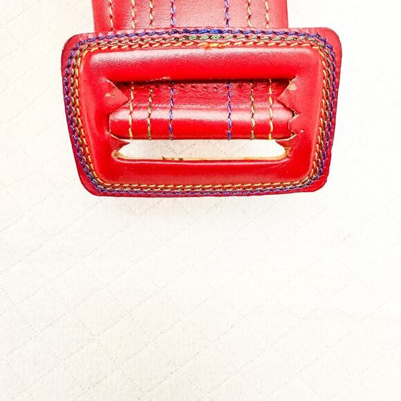 Guy Laroche France Vintage Red Leather Belt Colorful Stitching Size 28 - Picture 7 of 7